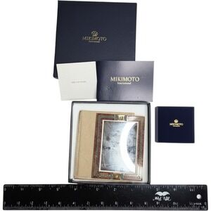 Mikimoto International Gold Tone Pearl Enamel Pocket Mirror with Box & Sleeve
